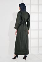 Vêtements hijab KAKI ROBE RAYÉE TAILLE À SMOCKS 5904
