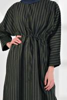 Vêtements hijab KAKI ROBE RAYÉE TAILLE À SMOCKS 5904