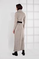 Tesettür giyim BEJ KOL KISMI DÜĞME DETAYLI BELİ BÜZGÜLÜ TRİKO ELBİSE 8206