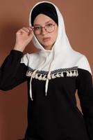 Tesettür giyim SİYAH NAKIŞLI PÜSKÜL DETAYLI  İKİLİ PANTOLON TAKIM  9655