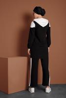 Tesettür giyim SİYAH NAKIŞLI PÜSKÜL DETAYLI  İKİLİ PANTOLON TAKIM  9655