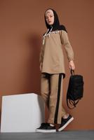 Tesettür giyim KAHVE NAKIŞLI PÜSKÜL DETAYLI  2′Lİ PANTOLON TAKIM  9655