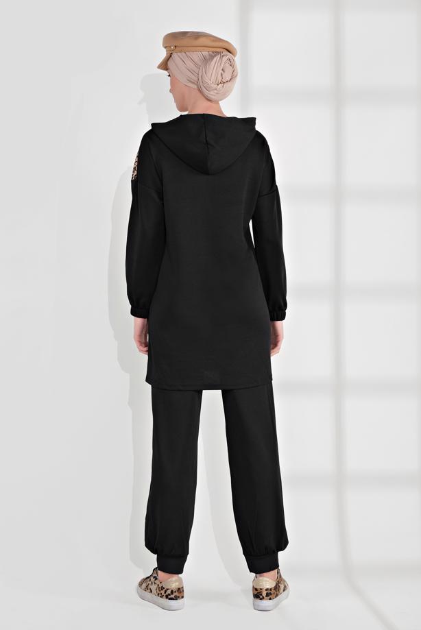 Hijab clothing BLACK ANIMAL PRINT TRACKSUIT 9855 - TRENDTESETTÜR