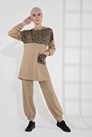 Hijab clothing BEIGE ANIMAL PRINT TRACKSUIT 9855