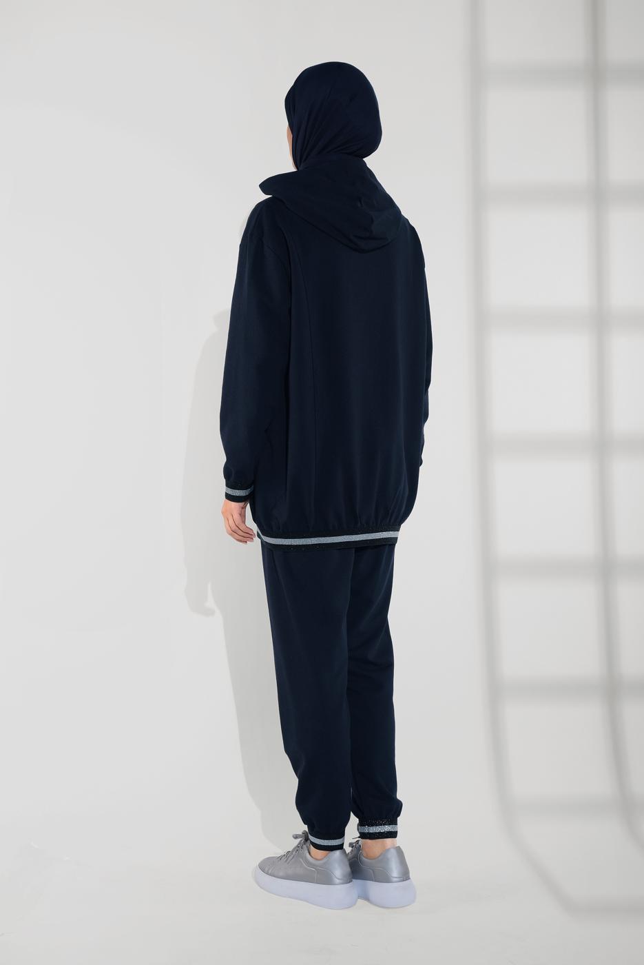 Tesettür giyim LACİVERT KAPÜŞONLU SİMLİ 2&prime;Lİ EŞOFMAN TAKIM 135 