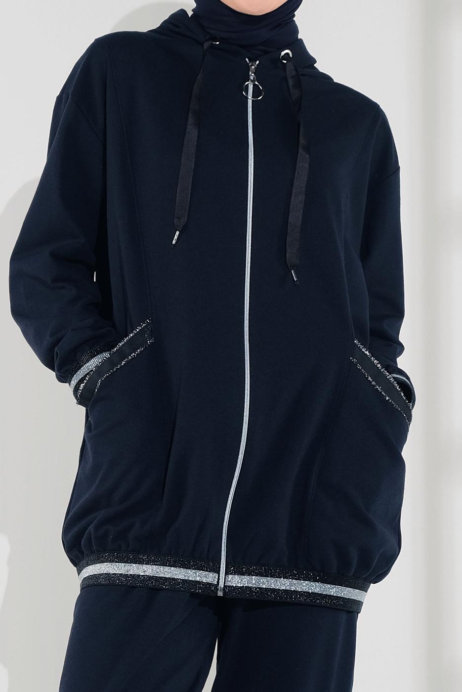 Tesettür giyim LACİVERT KAPÜŞONLU SİMLİ 2&prime;Lİ EŞOFMAN TAKIM 135 