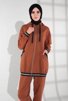 Tesettür giyim TABA KAPÜŞONLU SİMLİ 2′Lİ EŞOFMAN TAKIM 135 