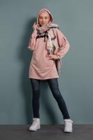 Tesettür giyim PUDRA YAZI DETAYLI EŞOFMAN TUNİK 277