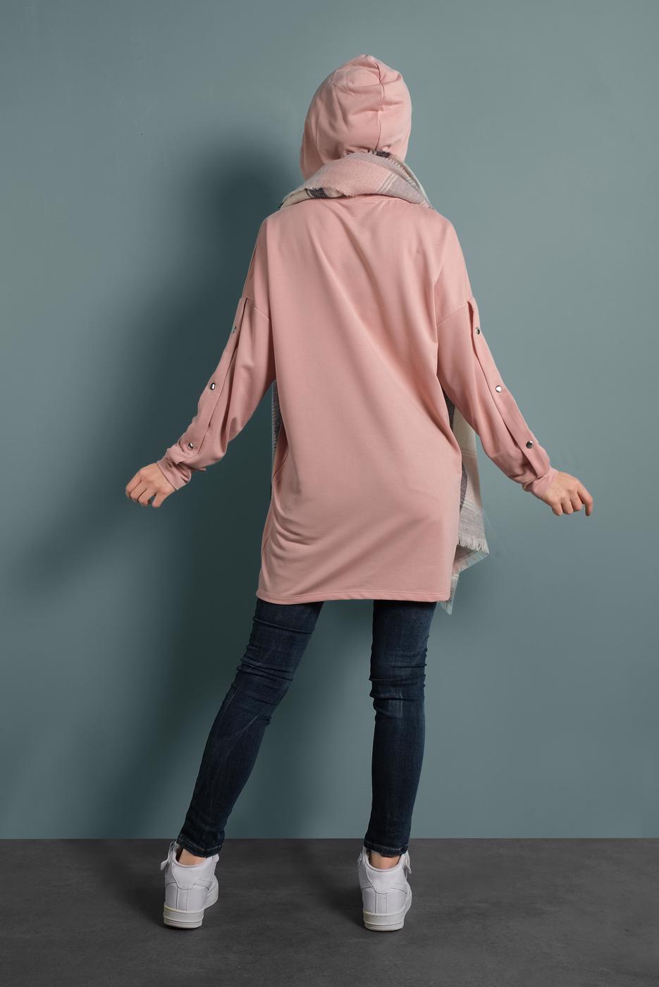 Tesettür giyim PUDRA YAZI DETAYLI EŞOFMAN TUNİK 277