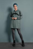 Tesettür giyim YEŞİL YAZI DETAYLI EŞOFMAN TUNİK 277