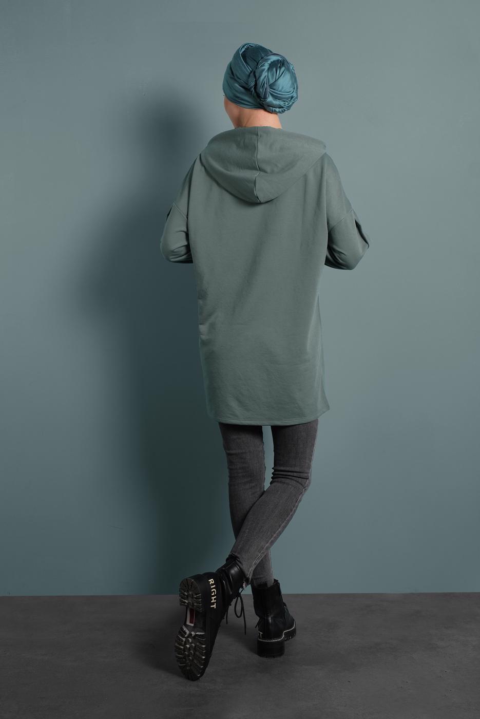 Tesettür giyim YEŞİL YAZI DETAYLI EŞOFMAN TUNİK 277