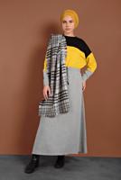 Tesettür giyim SARI BELDEN BÜZGÜLÜ EŞOFMAN ELBİSE 287