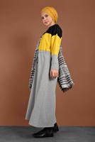 Tesettür giyim SARI BELDEN BÜZGÜLÜ EŞOFMAN ELBİSE 287