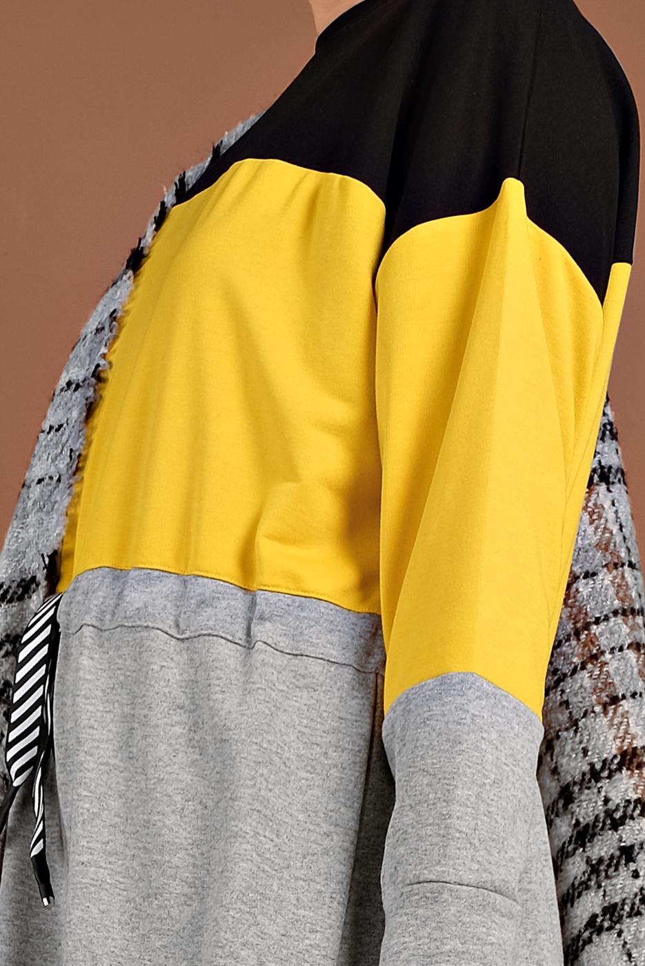 Tesettür giyim SARI BELDEN BÜZGÜLÜ EŞOFMAN ELBİSE 287