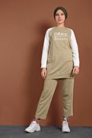 Hijab clothing BEIGE SPORT SUIT WITH TEXT 347 