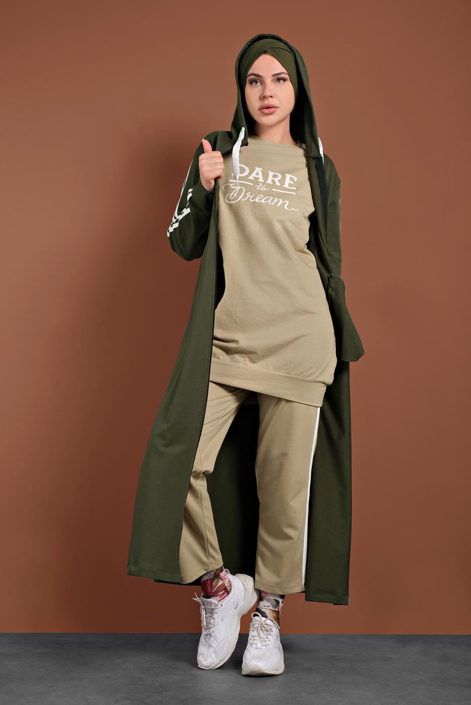 Hijab clothing BEIGE SPORT SUIT WITH TEXT 347 