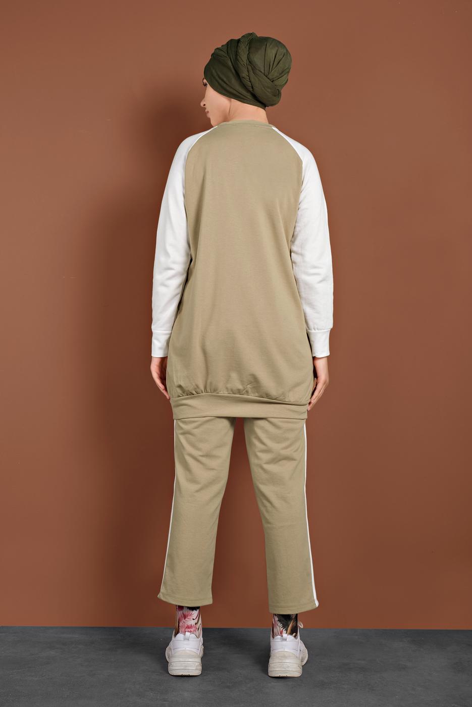 Hijab clothing BEIGE SPORT SUIT WITH TEXT 347 