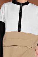 Tesettür giyim BEJ FERMUARLI EŞOFMAN TUNİK 737