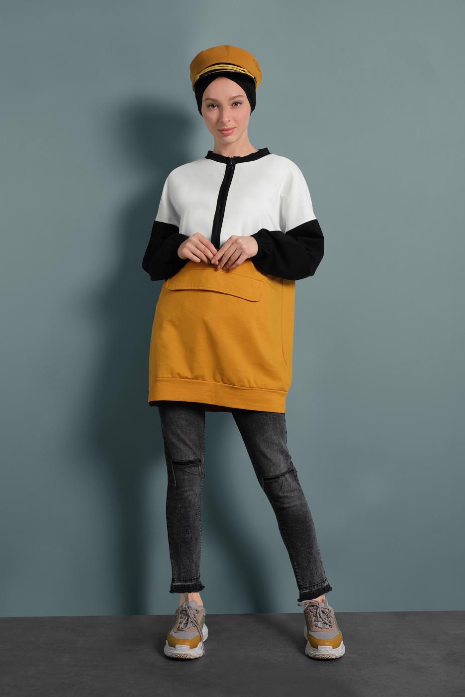 Tesettür giyim TURUNCU FERMUARLI EŞOFMAN TUNİK 737