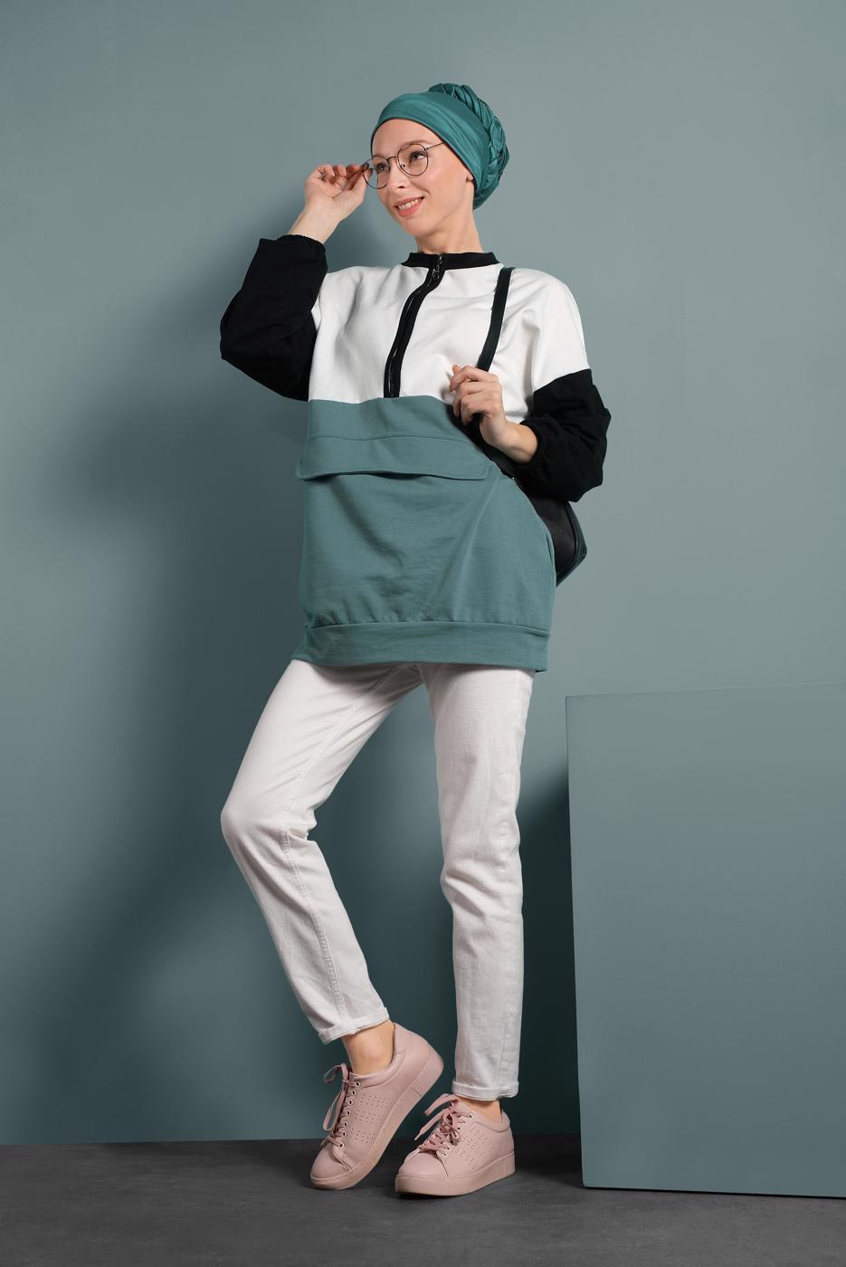 Vêtements hijab VERT TUNIQUE EN SPORT À ZIPPÉ 737 