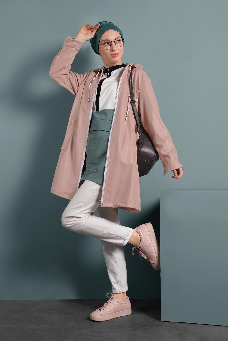 Vêtements hijab VERT TUNIQUE EN SPORT À ZIPPÉ 737 