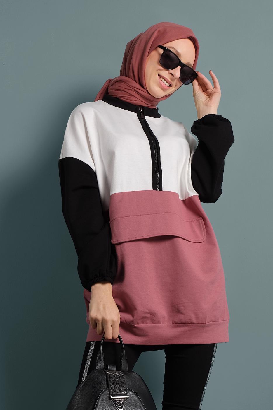 Vêtements hijab ROSE TUNIQUE EN SPORT À ZIPPÉ 737 