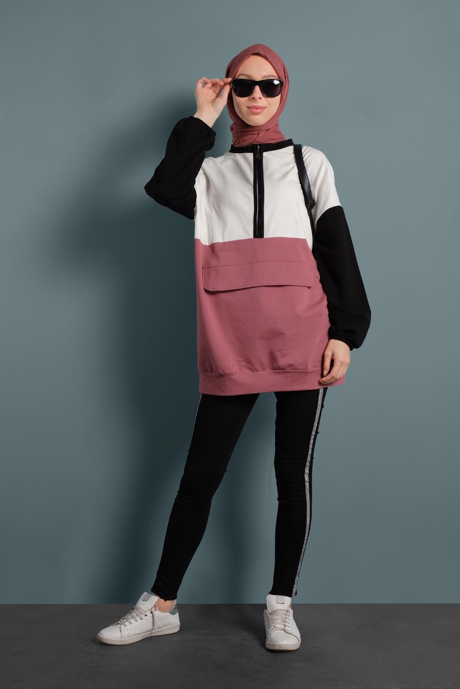 Vêtements hijab ROSE TUNIQUE EN SPORT À ZIPPÉ 737 