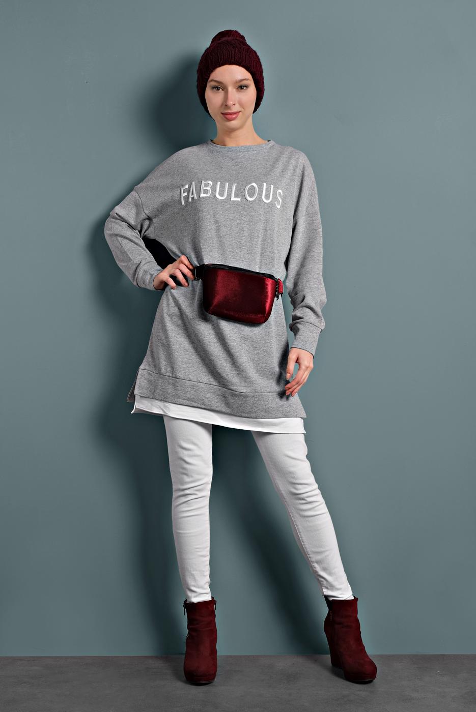 Vêtements hijab GRIS SURVÊTEMENT EN SPORT AVEC INSCRIPTION 877