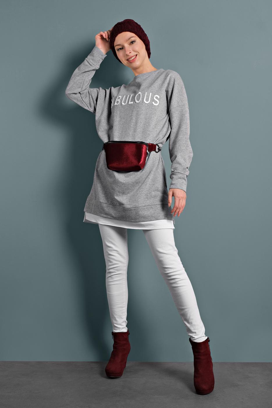 Vêtements hijab GRIS SURVÊTEMENT EN SPORT AVEC INSCRIPTION 877