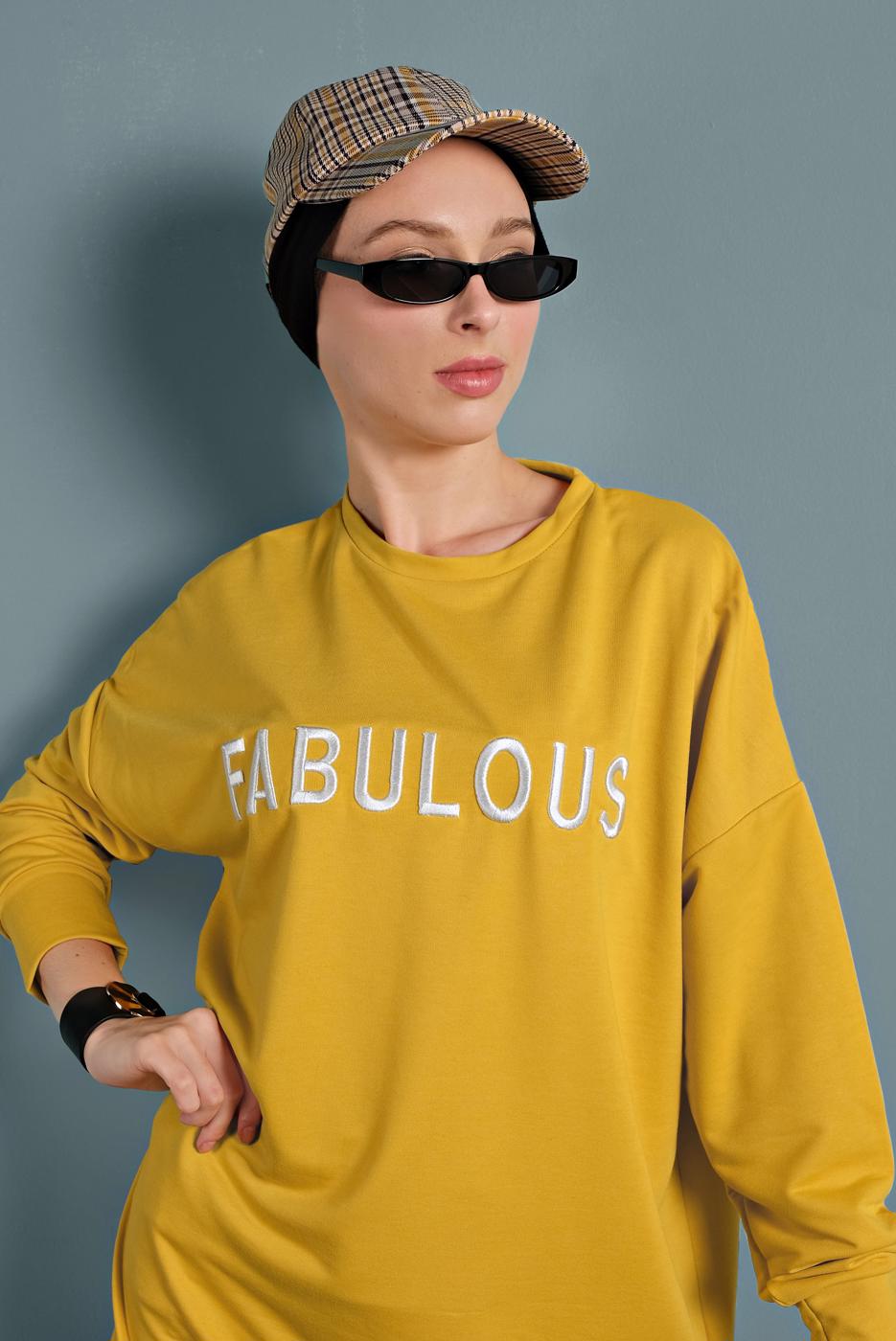 Vêtements hijab JAUNE SURVÊTEMENT EN SPORT AVEC INSCRIPTION 877