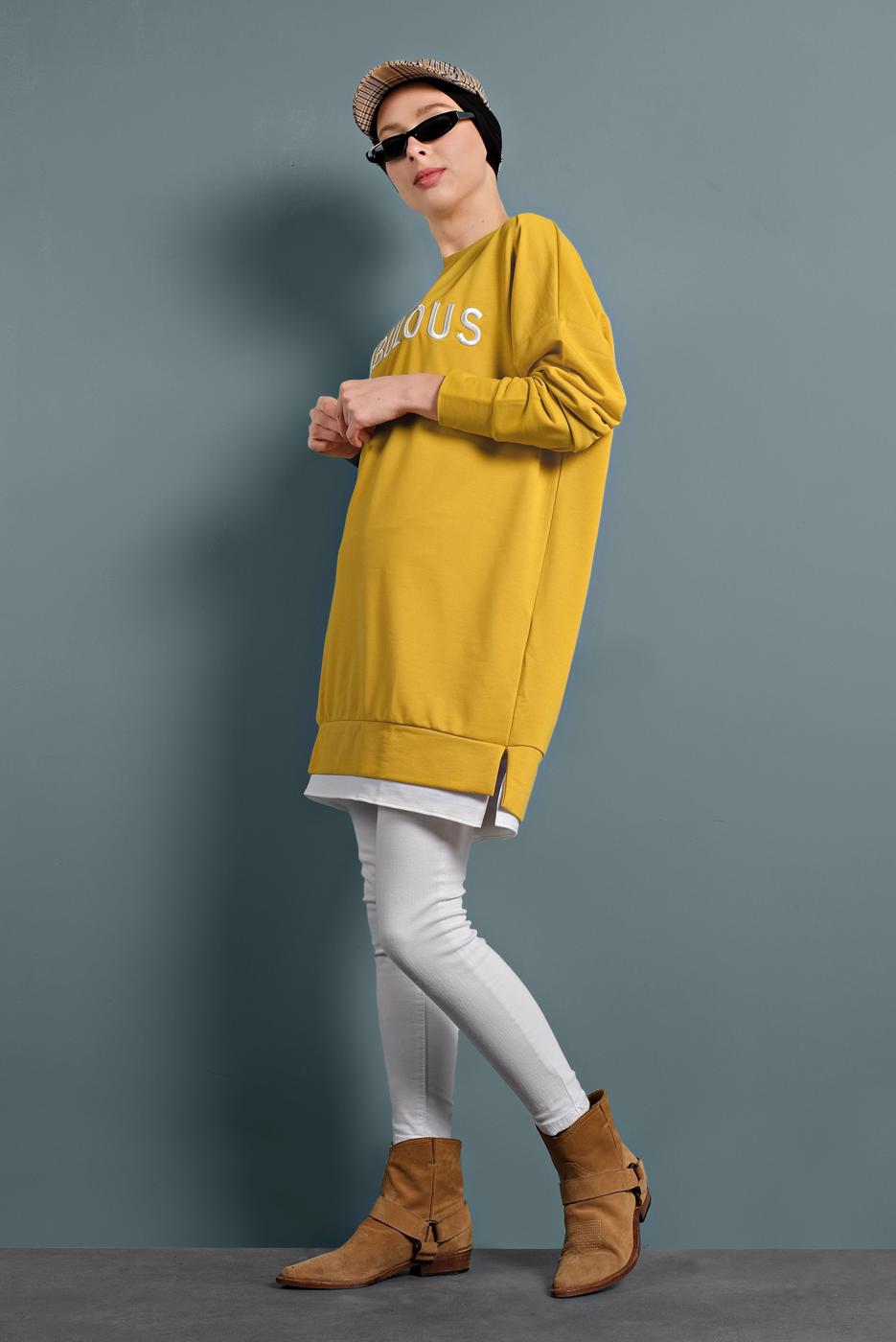 Vêtements hijab JAUNE SURVÊTEMENT EN SPORT AVEC INSCRIPTION 877