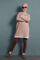 Tesettür giyim PUDRA YAZILI EŞOFMAN TUNİK 877