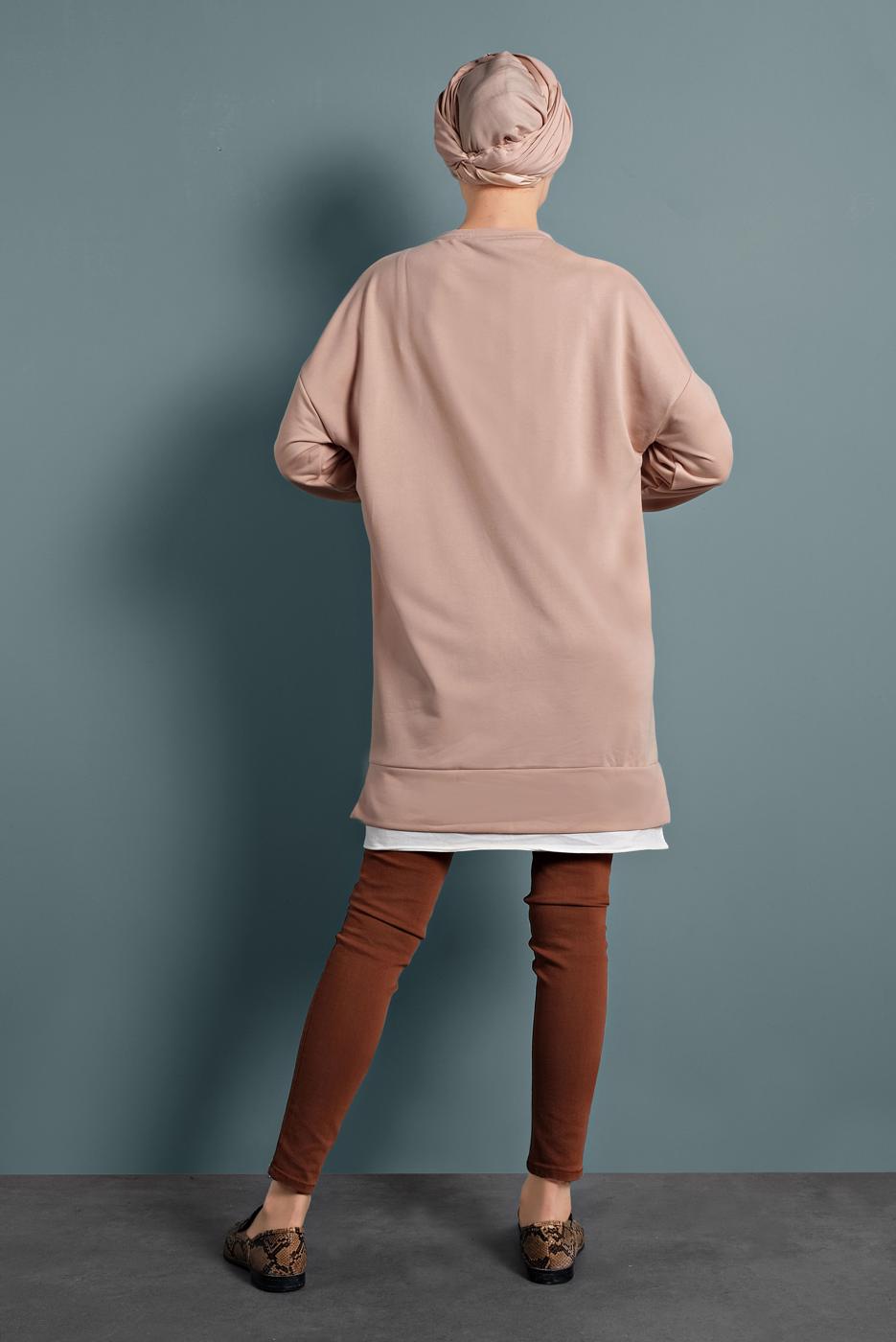 Tesettür giyim PUDRA YAZILI EŞOFMAN TUNİK 877