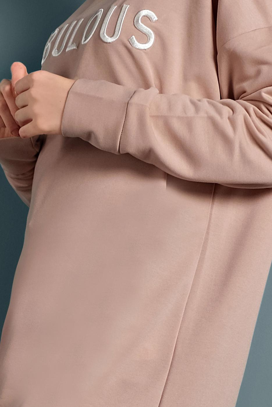 Tesettür giyim PUDRA YAZILI EŞOFMAN TUNİK 877