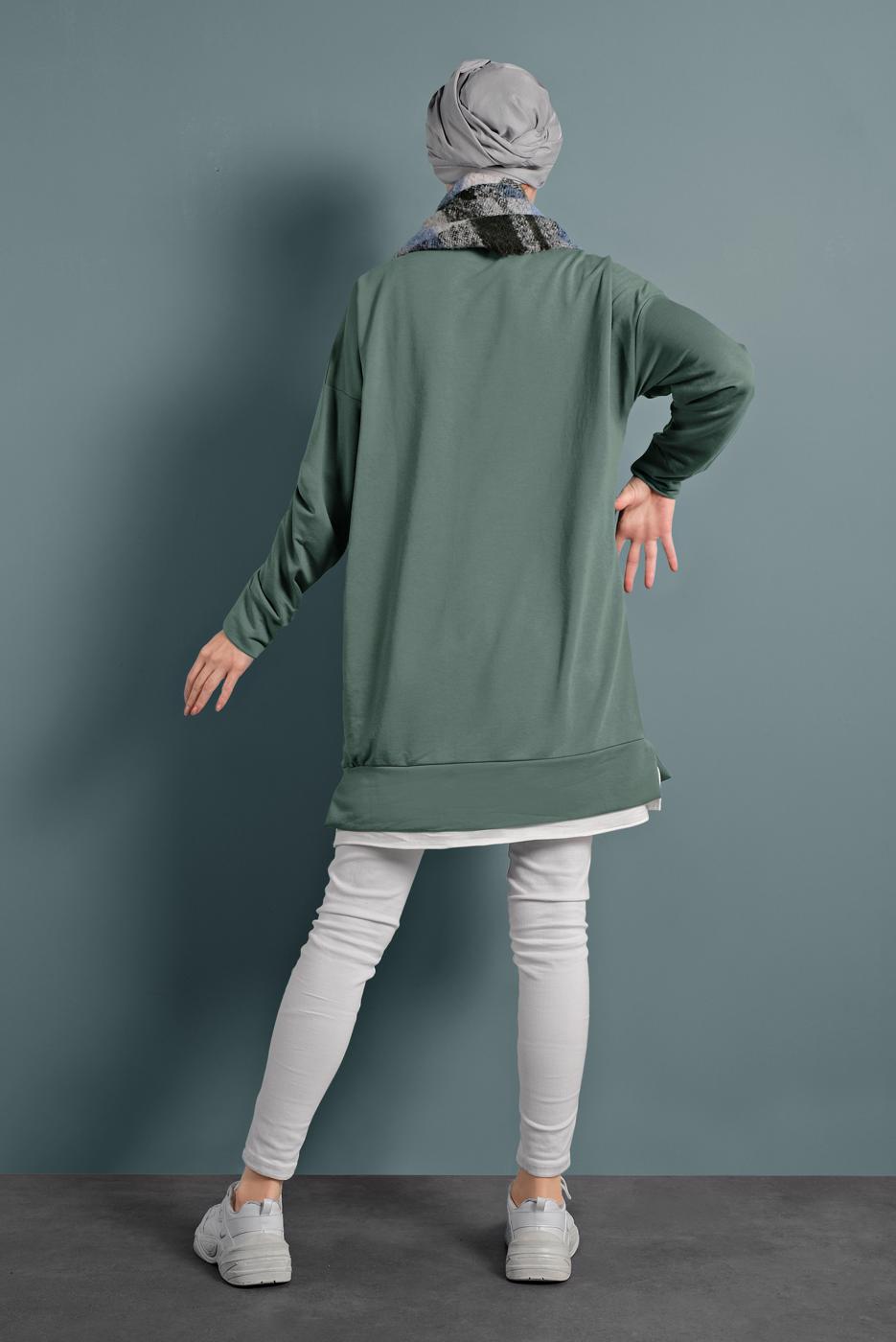 Tesettür giyim YEŞİL YAZILI EŞOFMAN TUNİK 877