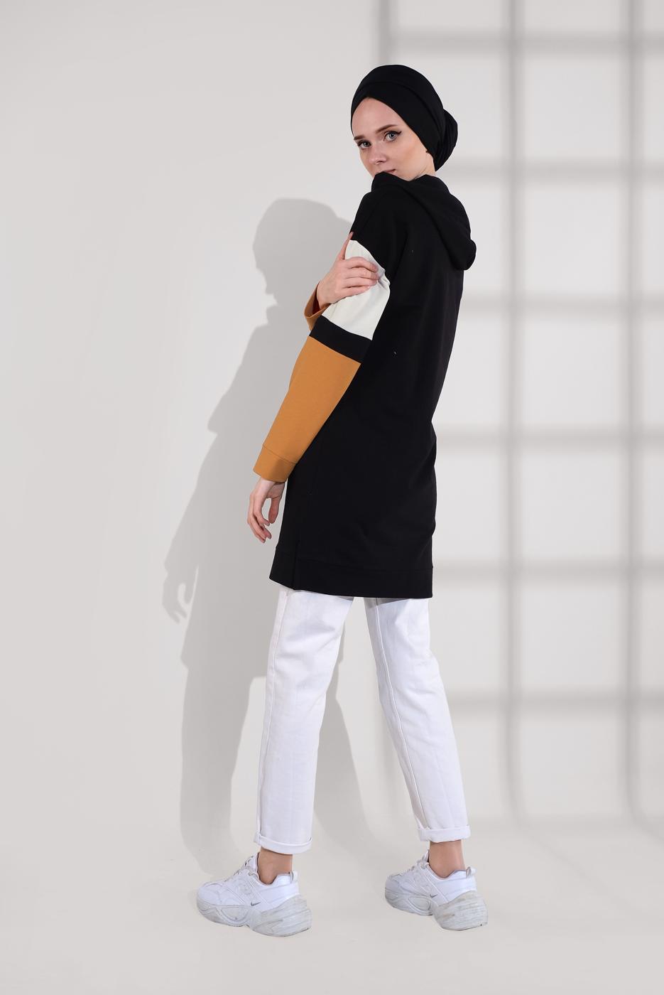 Tesettür giyim SİYAH YAZI BASKILI PAMUKLU EŞOFMAN TUNİK 1500