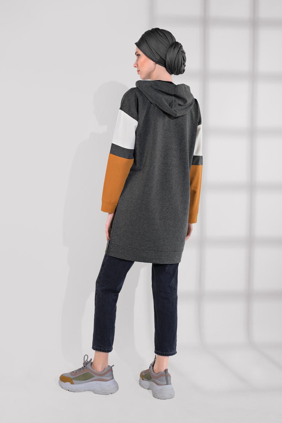 Tesettür giyim GRİ YAZI BASKILI PAMUKLU EŞOFMAN TUNİK 1500