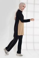 Tesettür giyim SİYAH YAKASI BAĞCIKLI İKİLİ PANTOLONLU EŞOFMAN TAKIM 3155 