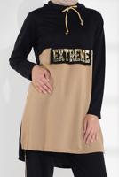 Tesettür giyim SİYAH YAKASI BAĞCIKLI İKİLİ PANTOLONLU EŞOFMAN TAKIM 3155 