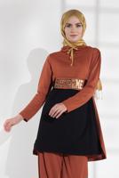 Tesettür giyim TURUNCU YAKASI BAĞCIKLI 2′Lİ PANTOLONLU EŞOFMAN TAKIM 3155 