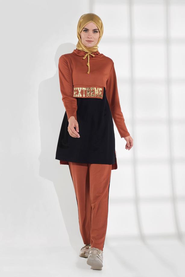 Hijab clothing ORANGE TIE-COLLAR TRACKSUIT 3155  - TRENDTESETTÜR