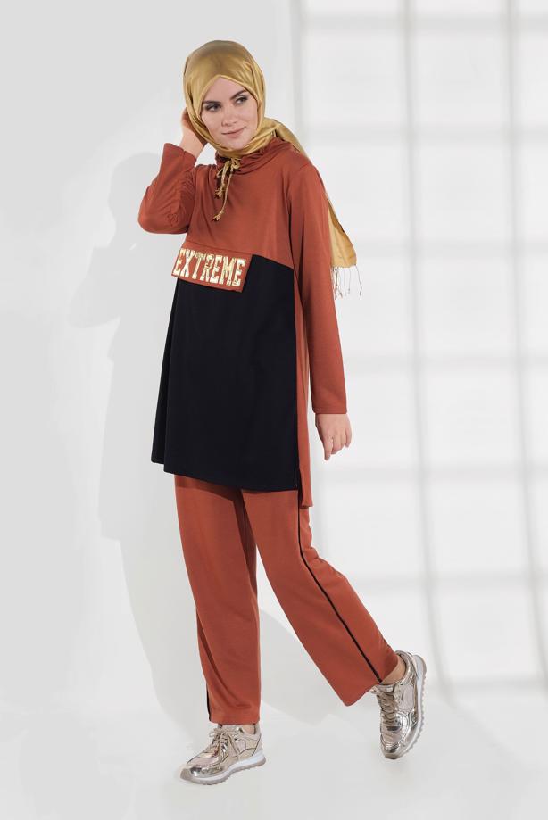 Hijab clothing ORANGE TIE-COLLAR TRACKSUIT 3155  - TRENDTESETTÜR