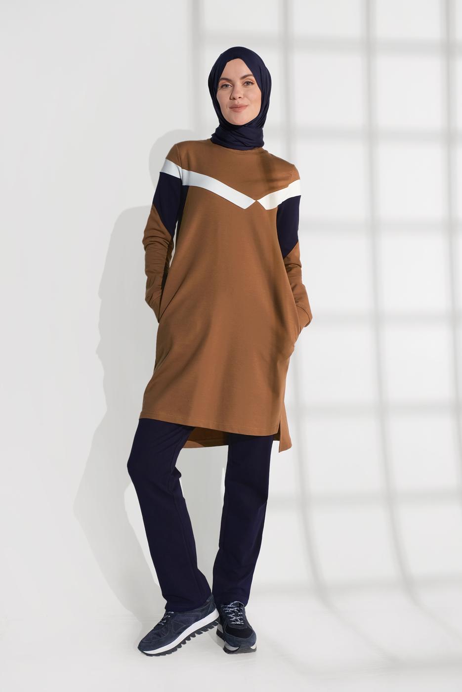 Tesettür giyim TURUNCU CEPLİ PAMUKLU EŞOFMAN TAKIMI 4438