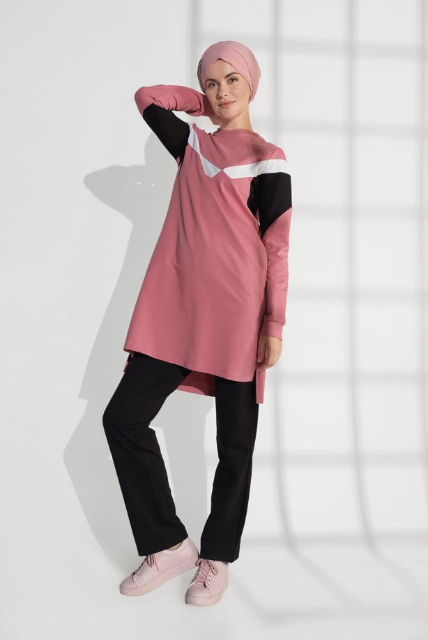 Hijab clothing PINK COTTON TRACKSUIT WITH POCKETS 4438  - TRENDTESETTÜR