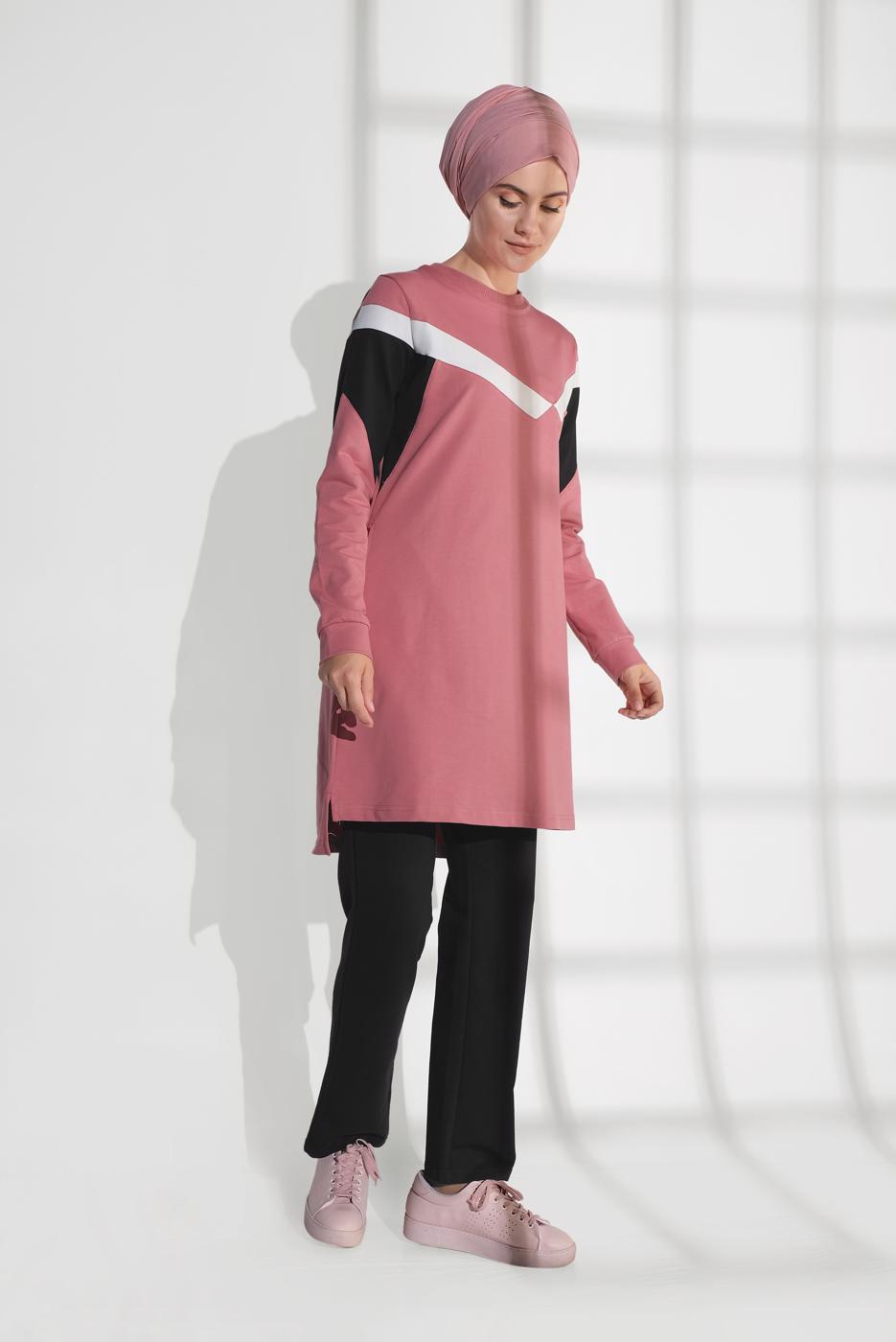 Tesettür giyim PEMBE CEPLİ PAMUKLU EŞOFMAN TAKIMI 4438