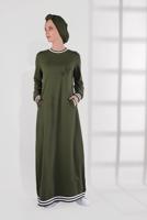 Vêtements hijab KAKI ROBE EN COTTON À PERLES 5113