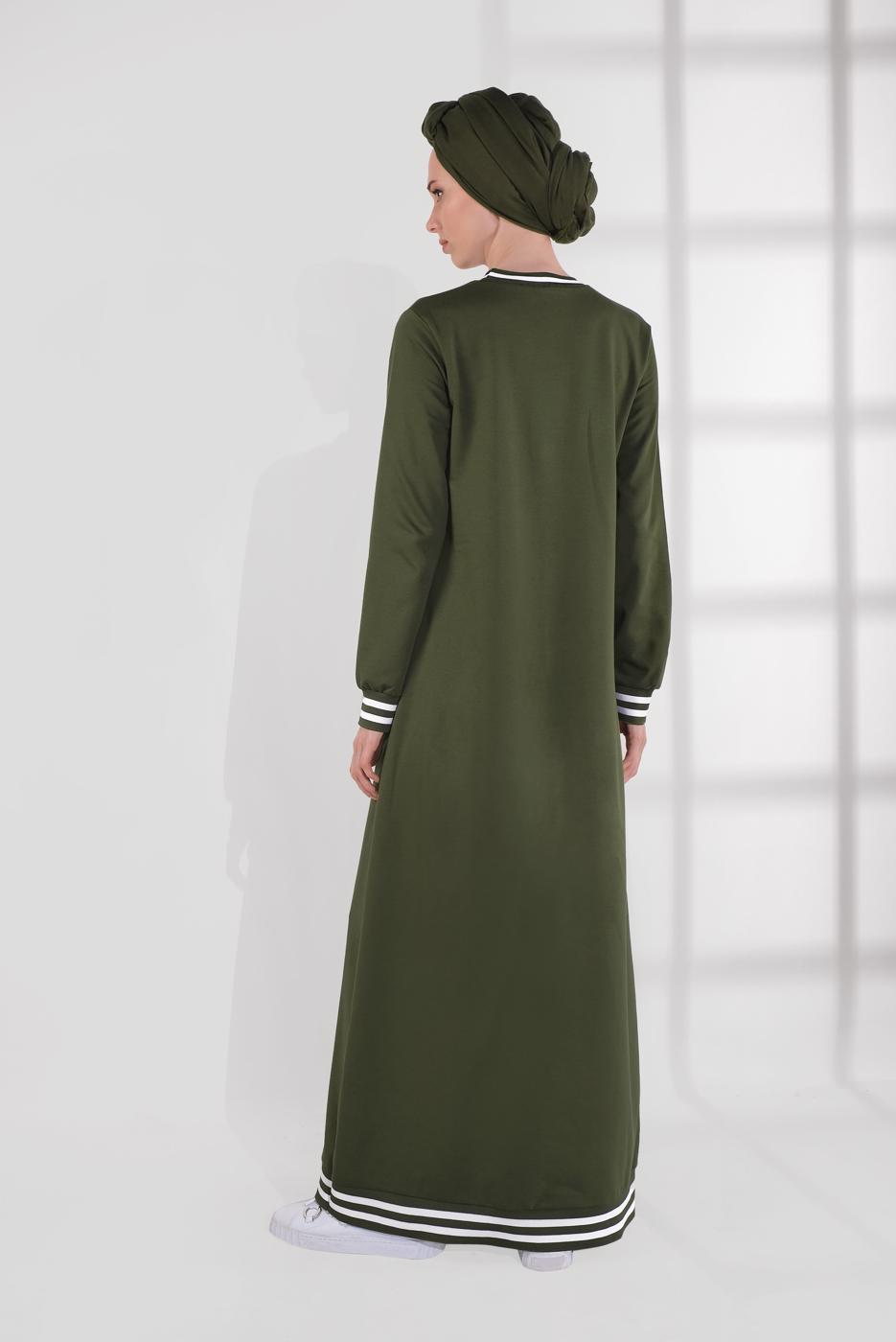 Vêtements hijab KAKI ROBE EN COTTON À PERLES 5113