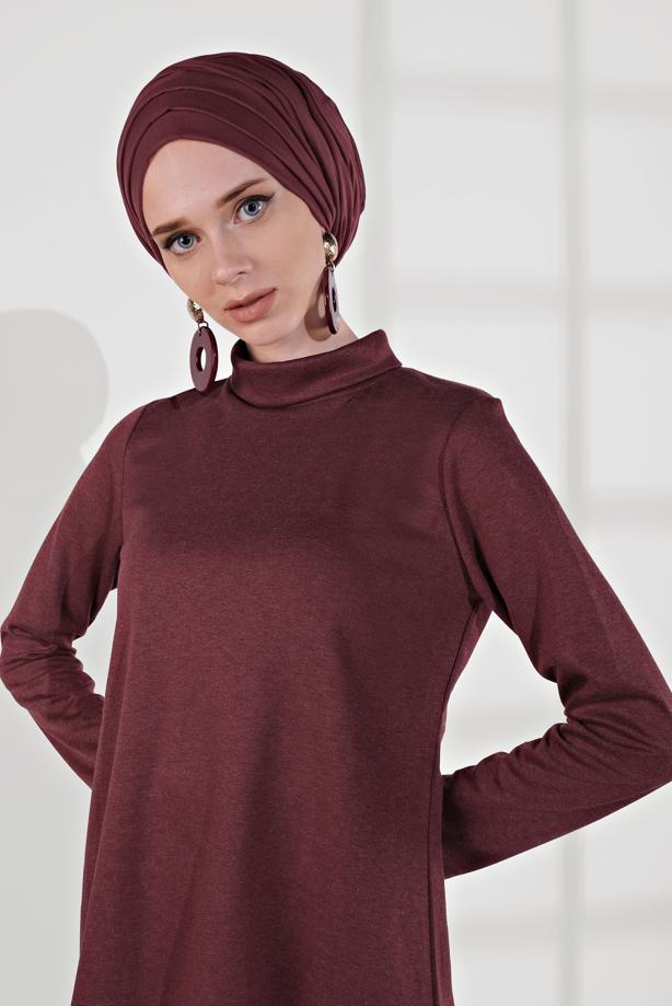 Tesettür giyim BORDO SALAŞ YAKA İKİLİ ETEKLİ TAKIM 5705 - TRENDTESETTÜR