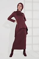 Hijab clothing CLARET RED SHAWL-COLLAR SKIRT SUIT 5705 