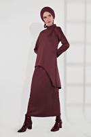 Hijab clothing CLARET RED SHAWL-COLLAR SKIRT SUIT 5705 